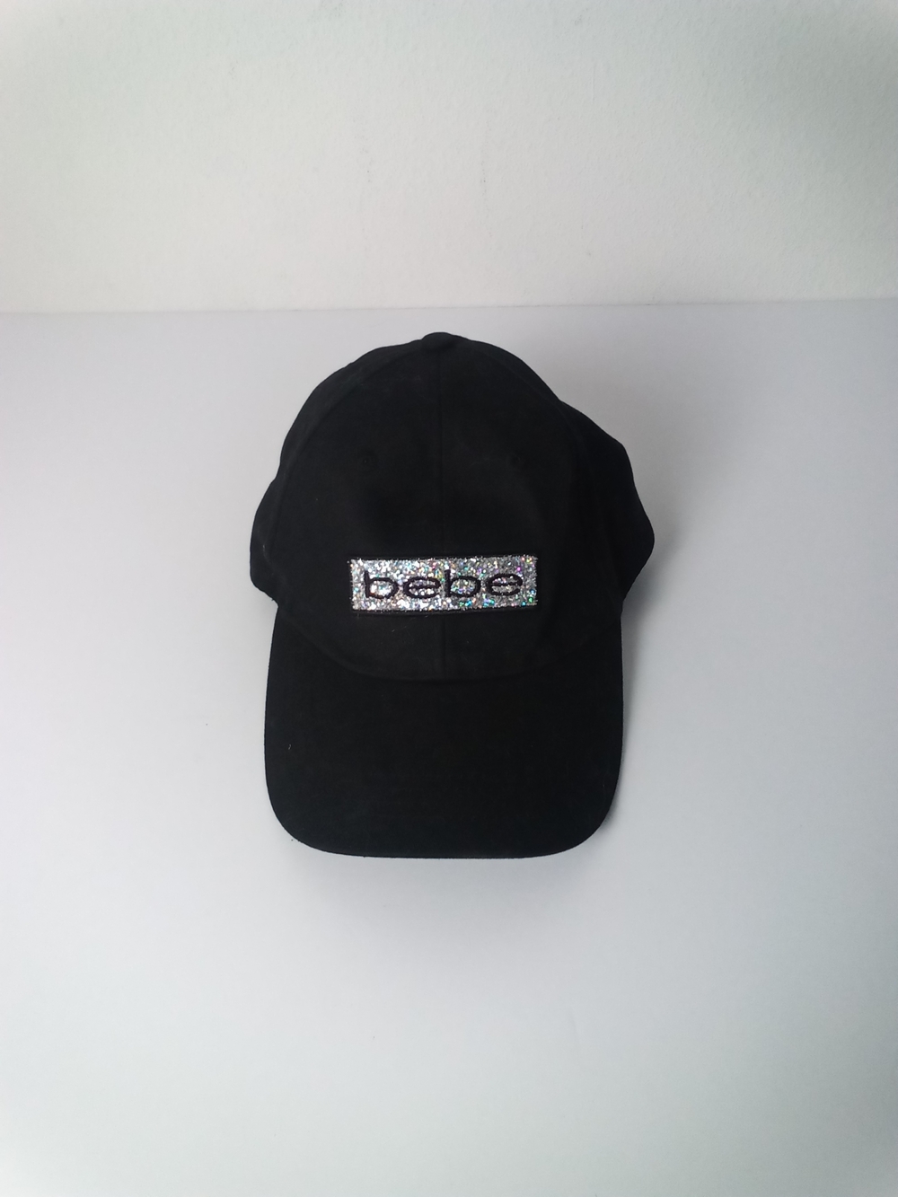 bebe Black Embroidered Bling Logo Baseball Hat